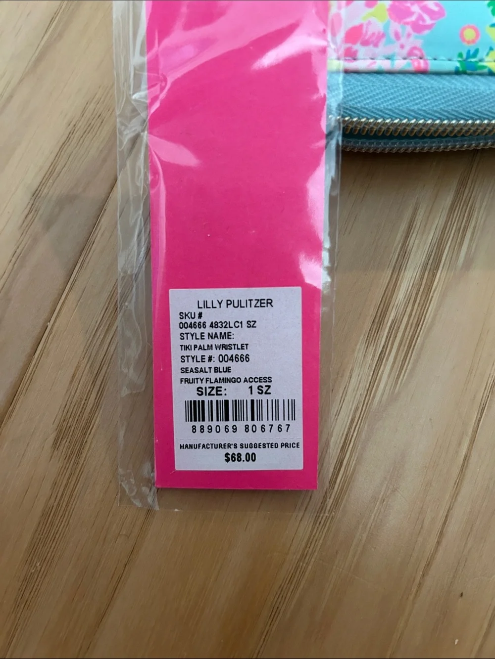 Lilly Pulitzer Aqua Floral Zip Wristlet Wallet with Pink Flowers